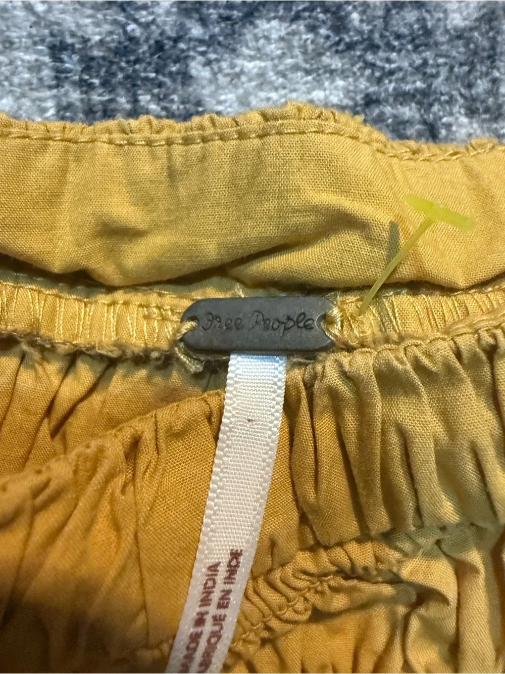 Free People Mustard Yellow Smocked Peplum Blouse